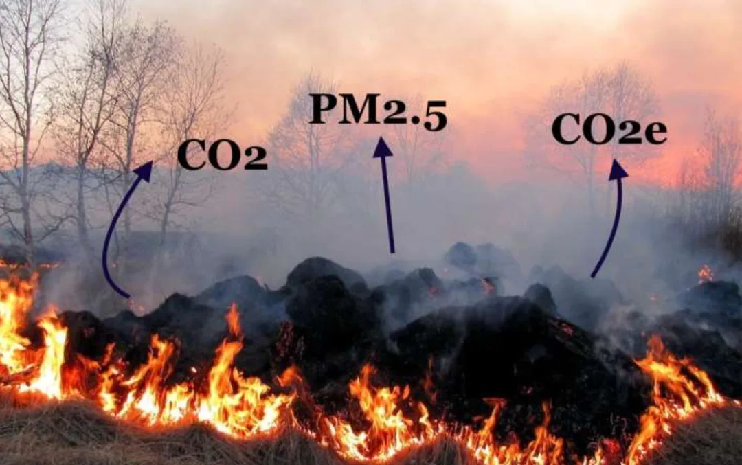Open field burning showing how the smoke emits co2 and PM2.5